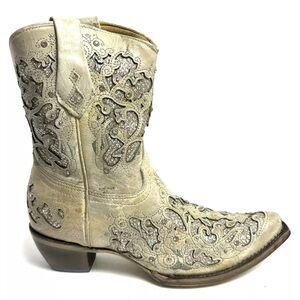 Corral Boots Womens LD White Glitter Inlay Crystal Ankle Boot 8 M